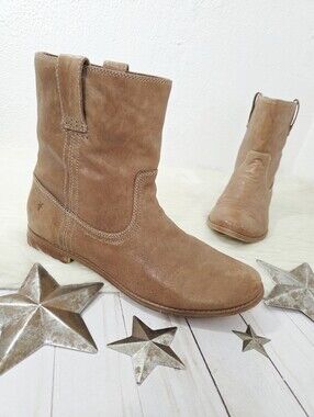Frye Anna shortie boots Ash tan brown leather ankle boots women's size 10